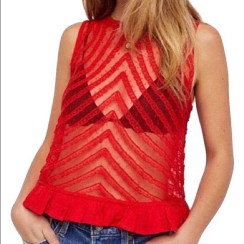 Red sheer lace She’s a Doll tank
